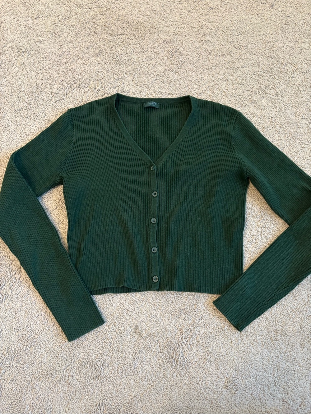 Brandy Melville Dark Green Ribbed V-Neck Button Cardigan, Women’s S/M